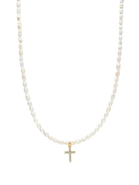 Nialaya Jewelry cross-pendant freshwater-pearl necklace