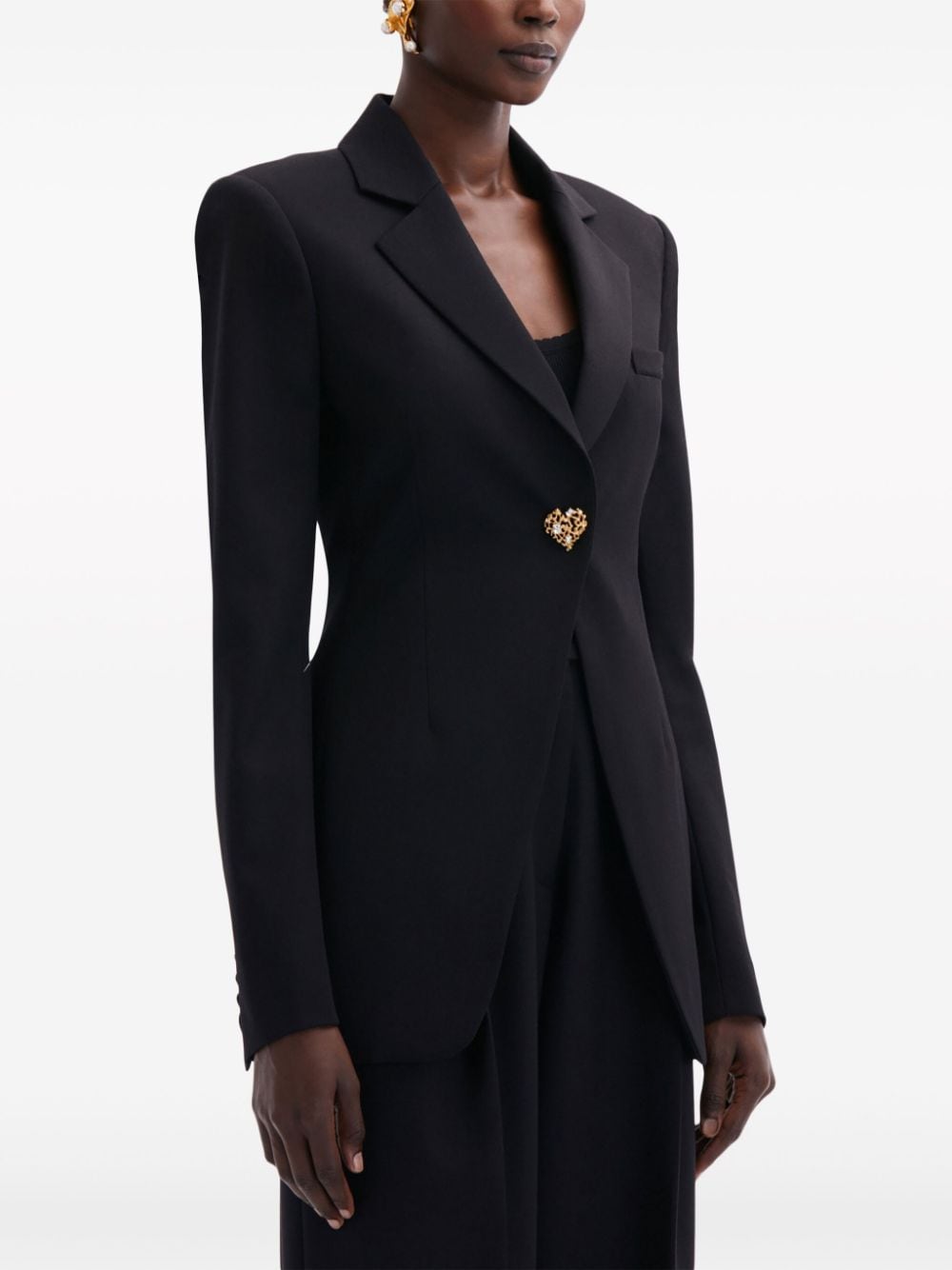 Shop Oscar De La Renta Button-detail Virgin-wool Blazer In Schwarz