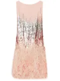 Oscar de la Renta sequin-embellished feather-trim silk dress - Pink
