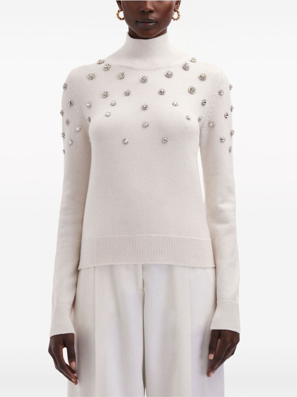 Shop Oscar De La Renta Crystal-embellishment Turtleneck Top In White