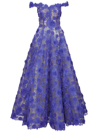 Oscar De La Renta Floral Guipure off shoulder Gown Purple FARFETCH UK