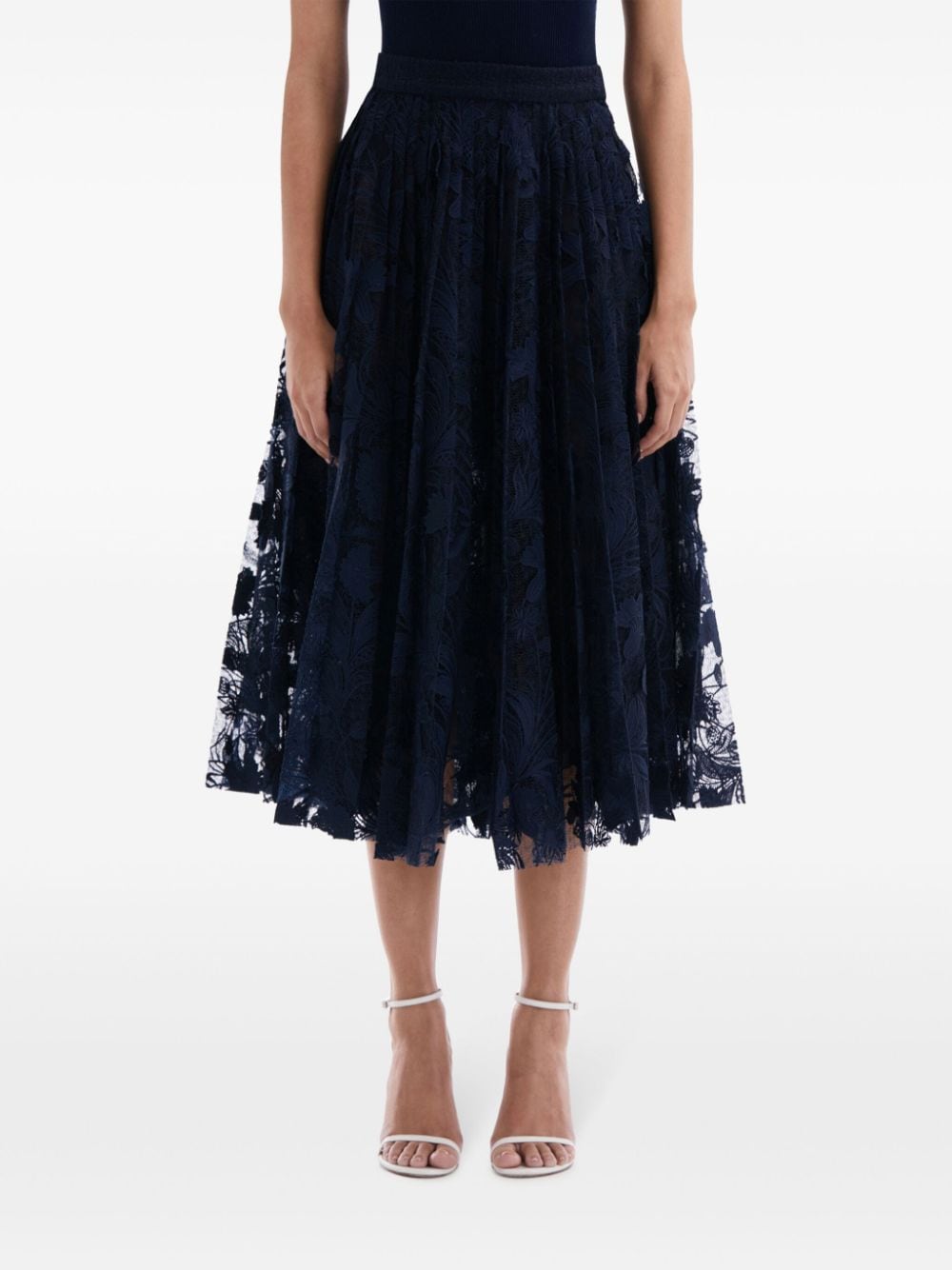 Shop Oscar De La Renta Lace-detailing Midi Skirt In Blue