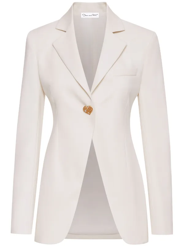 Oscar de la Renta Button-detail Virgin-wool Blazer in White