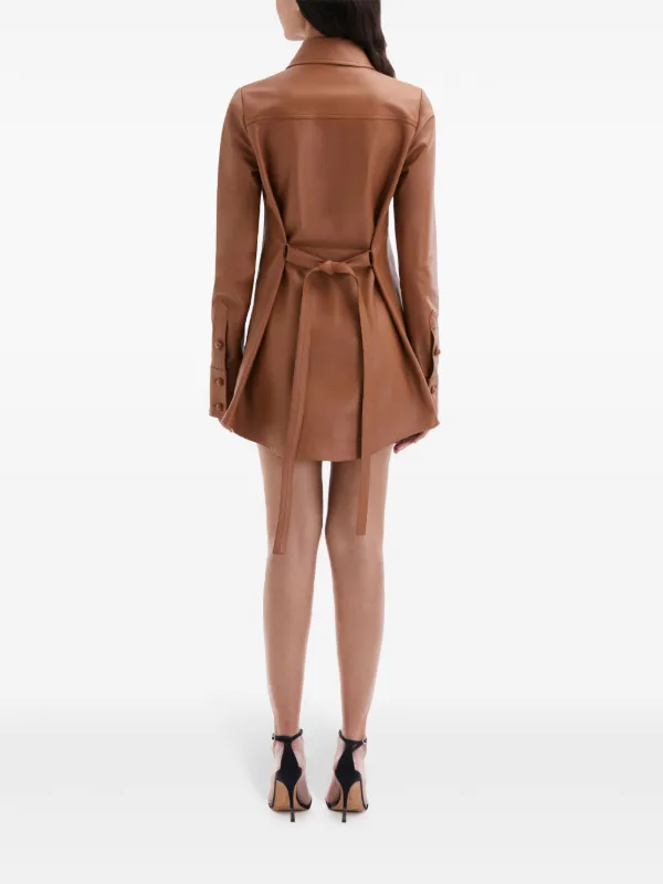 Oscar De La Renta laser-cut Floral Leather Shirt Dress Brown