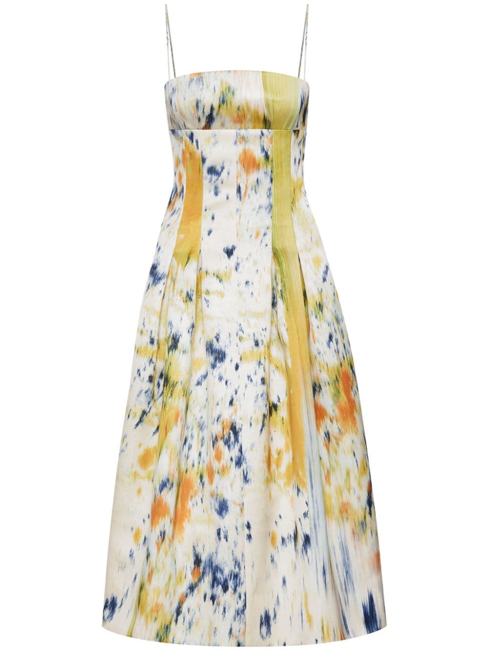 Oscar De La Renta Abstract Brushstroke-print Midi Dress In Multi