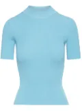 Oscar de la Renta ribbed-knit silk-blend top - Blue