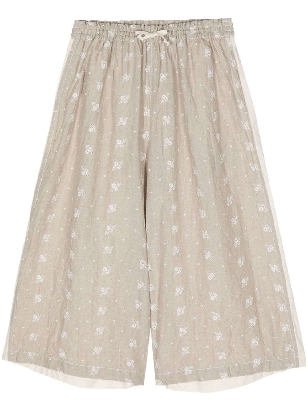 floral-print linen cropped trousers