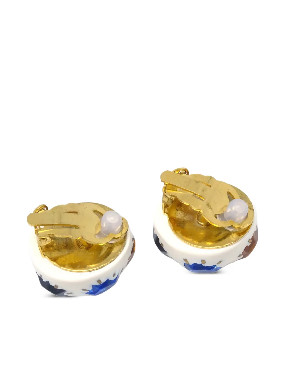 Pre-owned Chanel 1998 Cc Rhinestone-embellished Clip-on Earrings In Gold