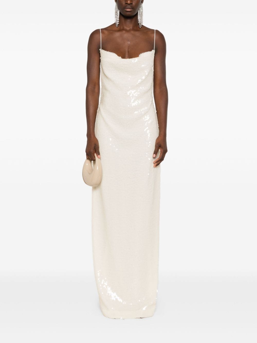 Shop Magda Butrym Spaghetti-strap Sequined Maxi Dress In Neutrals