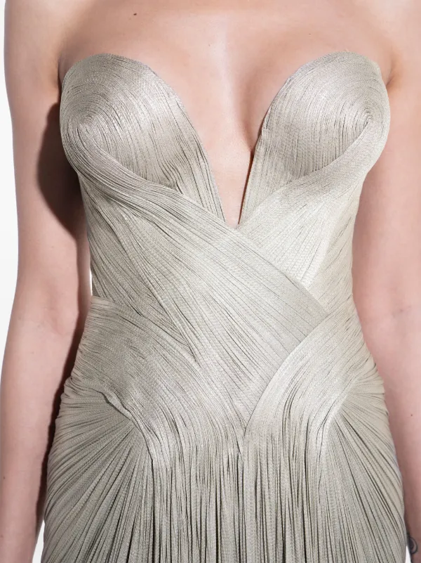Maria Lucia Hohan Bustier front-slit Gown | Silver | FARFETCH