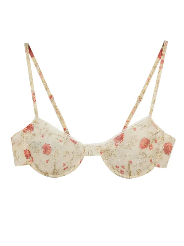 Prada floral print lace trim Bra Neutrals FARFETCH AO