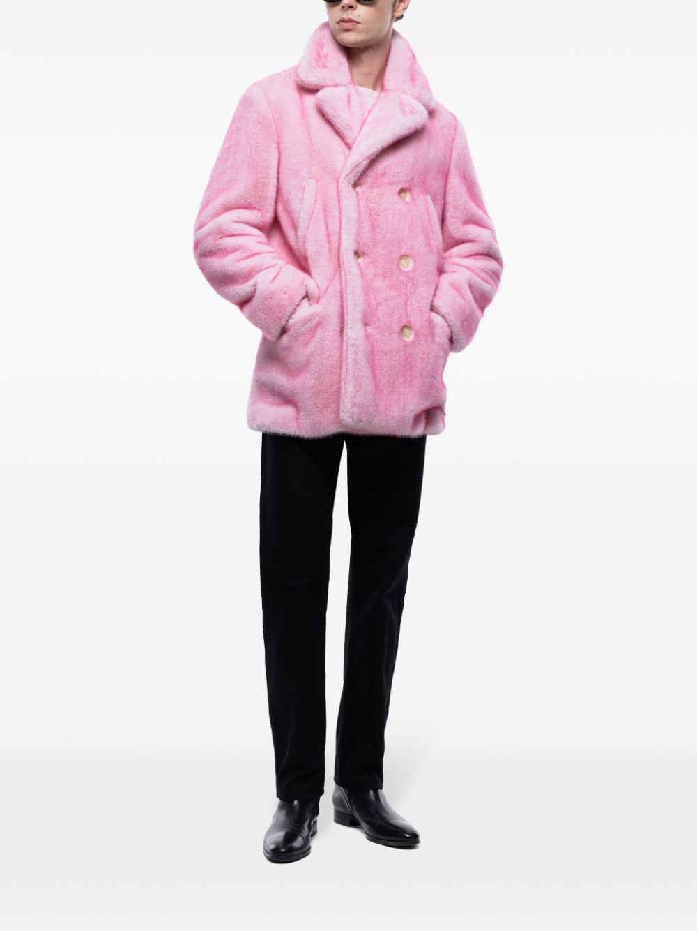 FURSAC faux-fur double-breasted coat - Pink