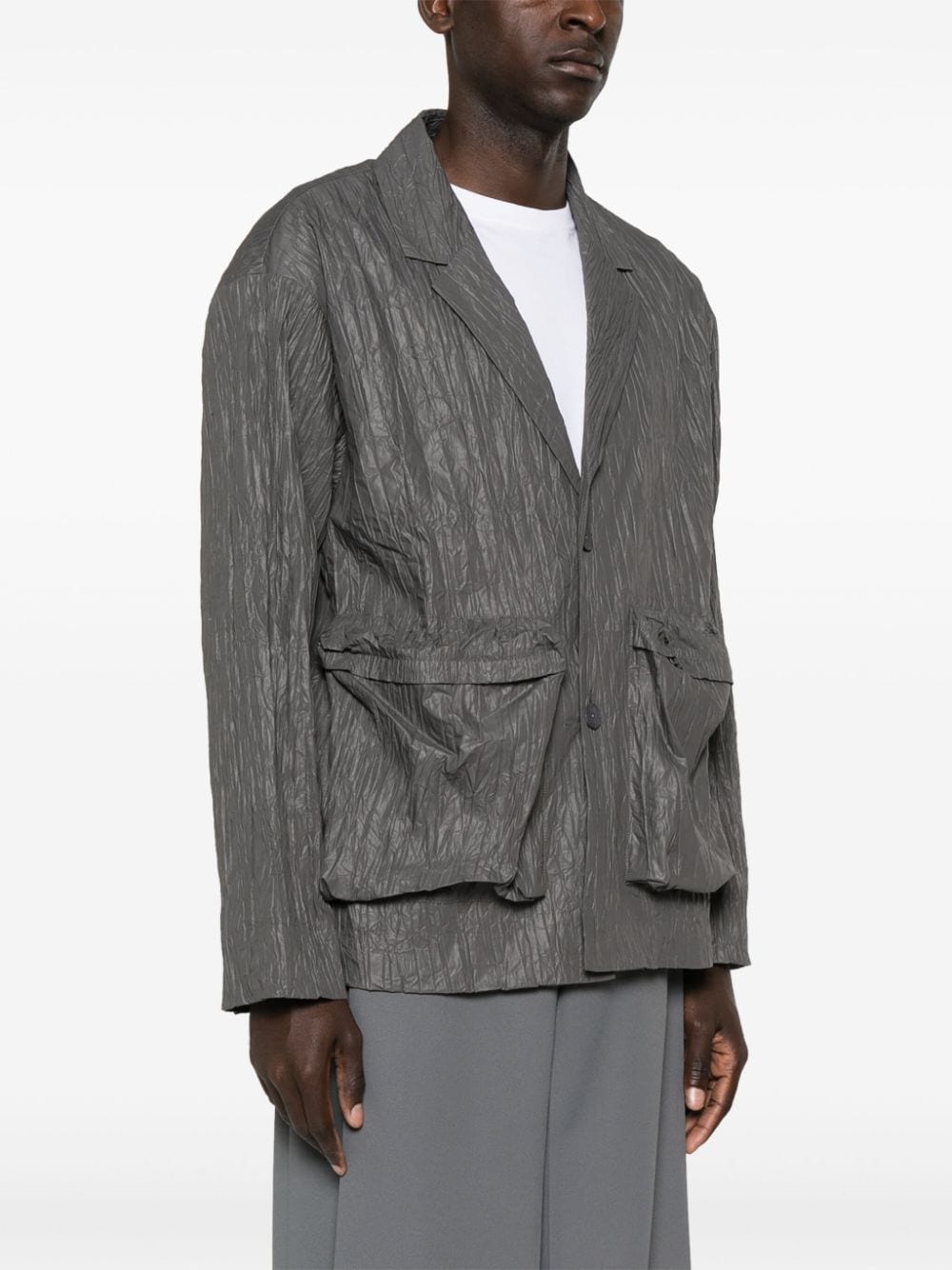 Shop Satta Crinkle Single-breasted Blazer In Grey