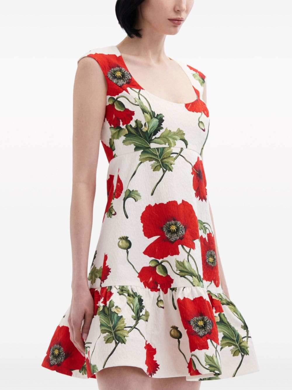 Shop Oscar De La Renta Poppy-print Cotton Dress In White