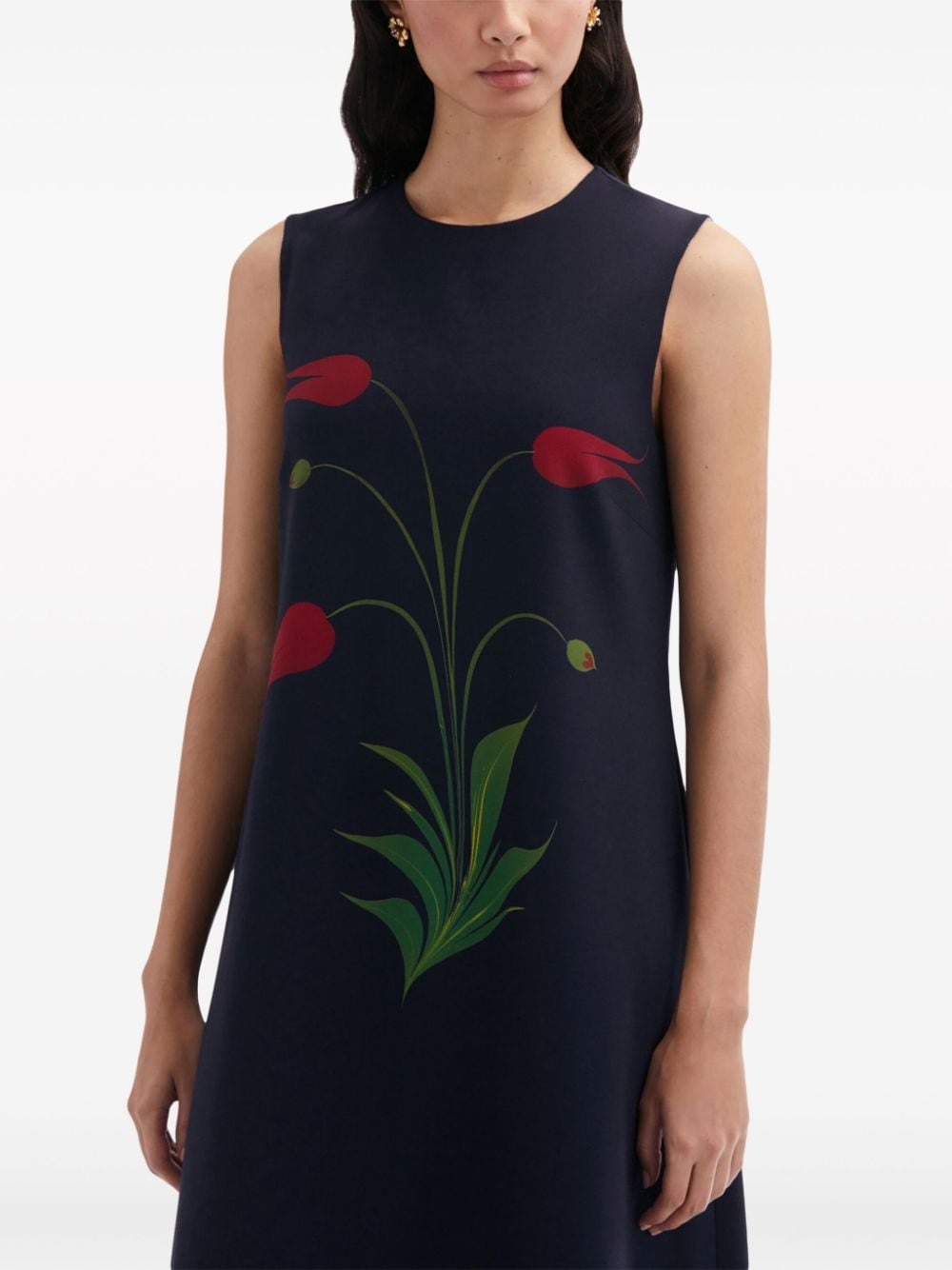 Shop Oscar De La Renta Tulip Floral-print Maxi Dress In Blue
