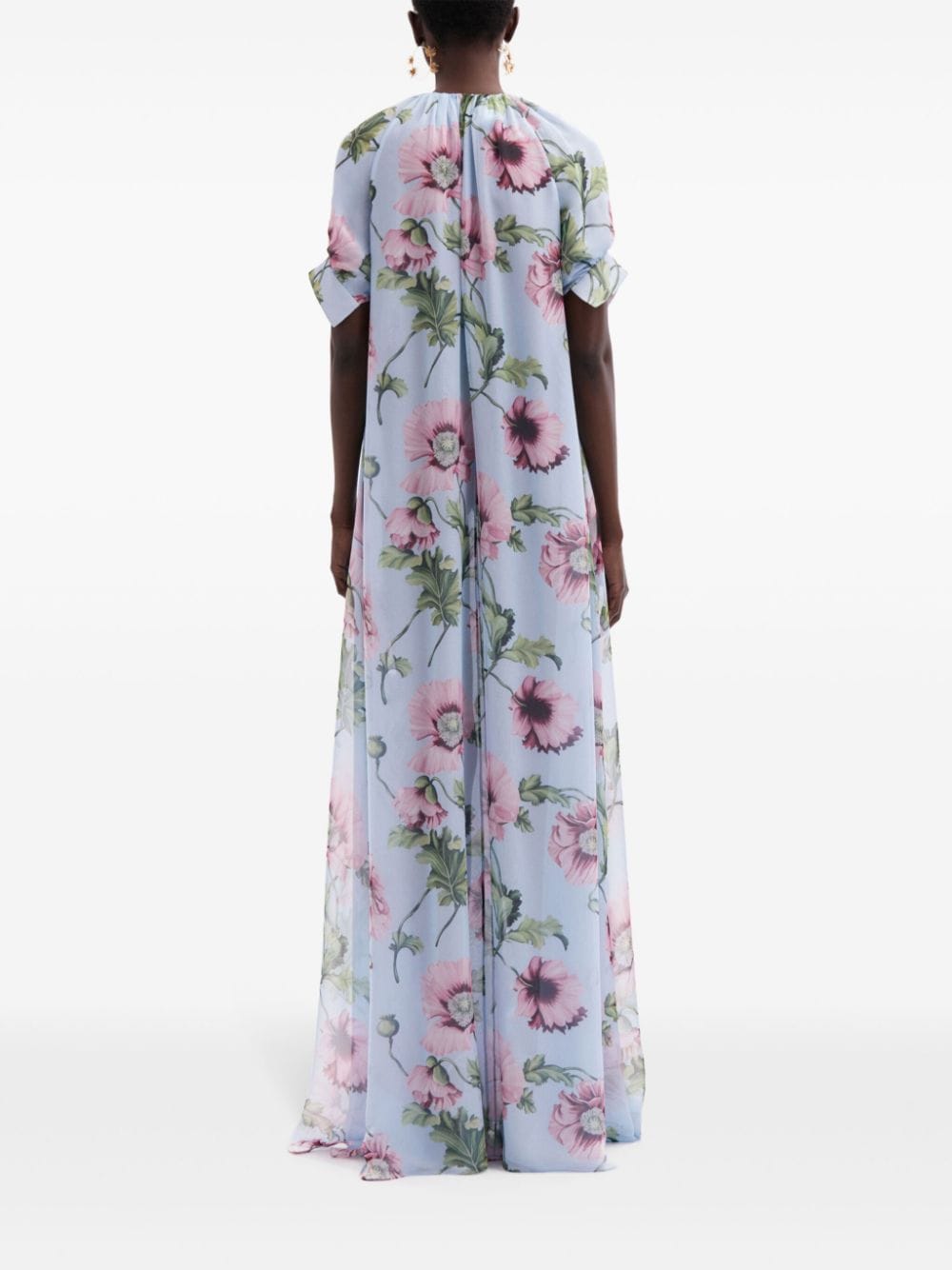 Shop Oscar De La Renta Poppy-print Silk Chiffon Kaftan Dress In 蓝色