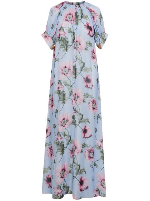 Oscar de la Renta poppy-print silk chiffon kaftan dress