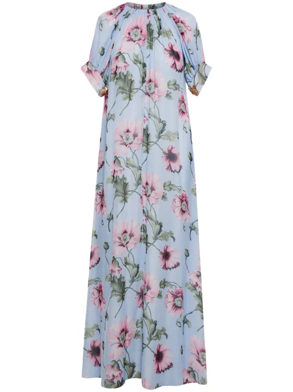 Oscar De La Renta プリント シルクドレス | ブルー | FARFETCH JP