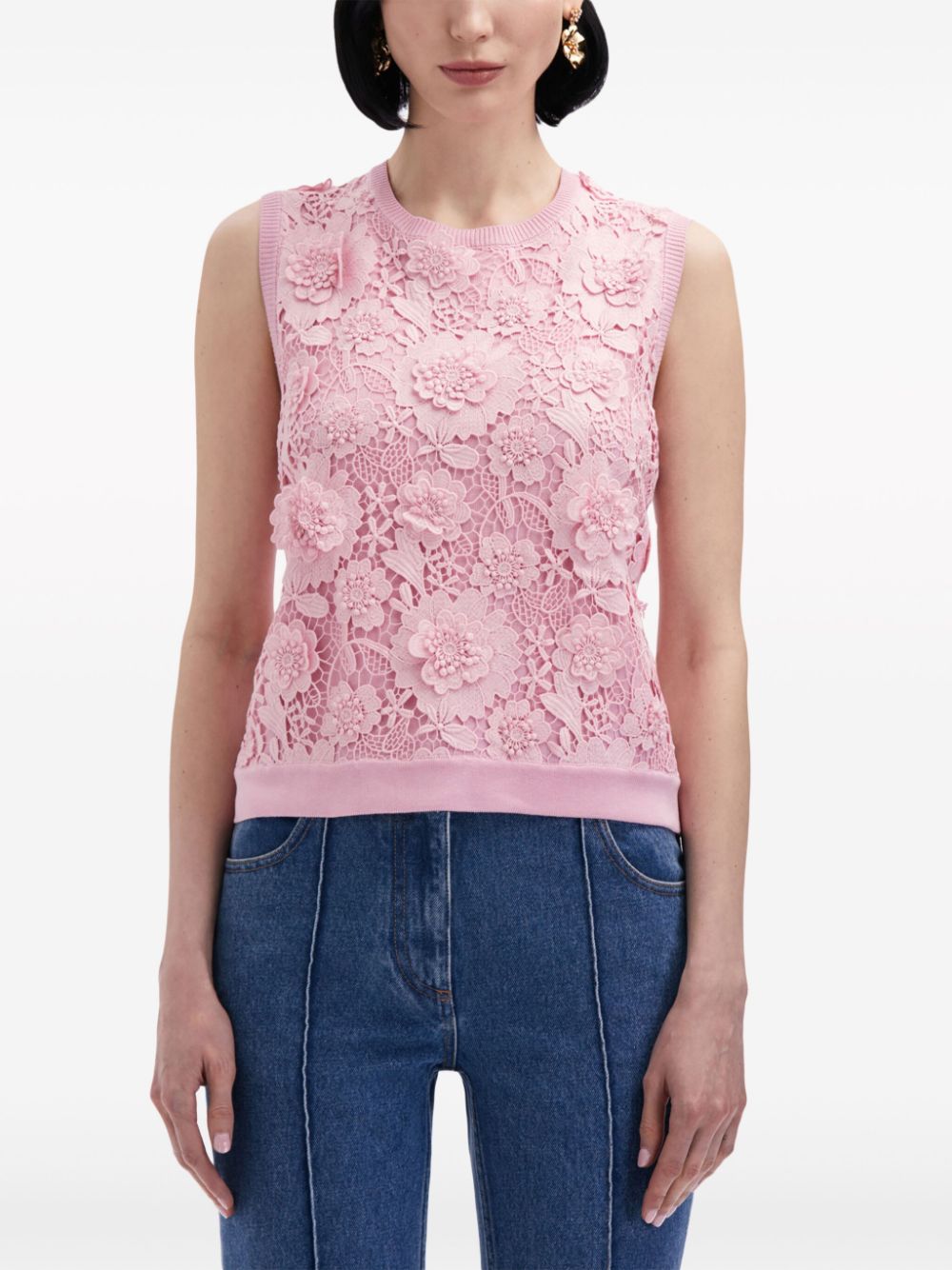 Shop Oscar De La Renta Floral Guipure Silk-blend Tank Top In 粉色