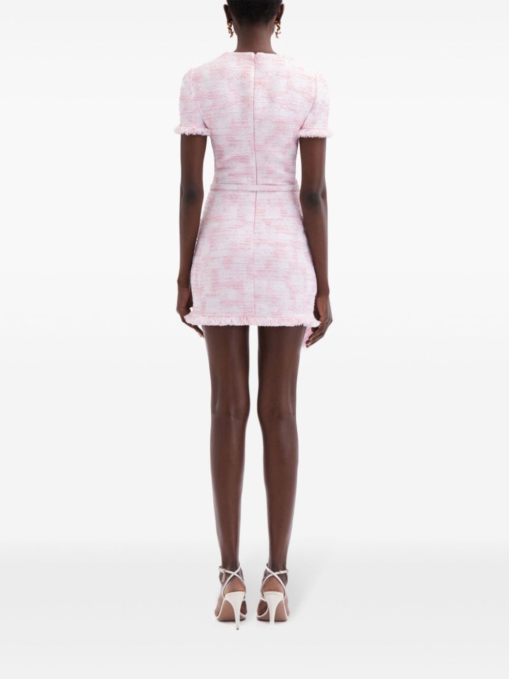 Shop Oscar De La Renta Textured Tweed Draped Minidress In Pink