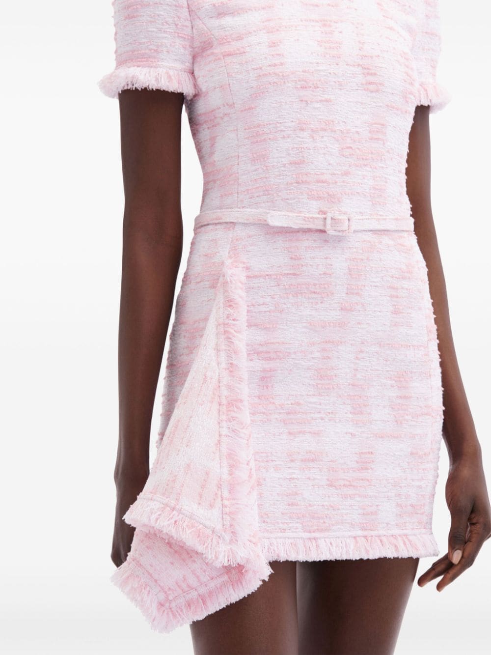 Shop Oscar De La Renta Textured Tweed Draped Minidress In Pink