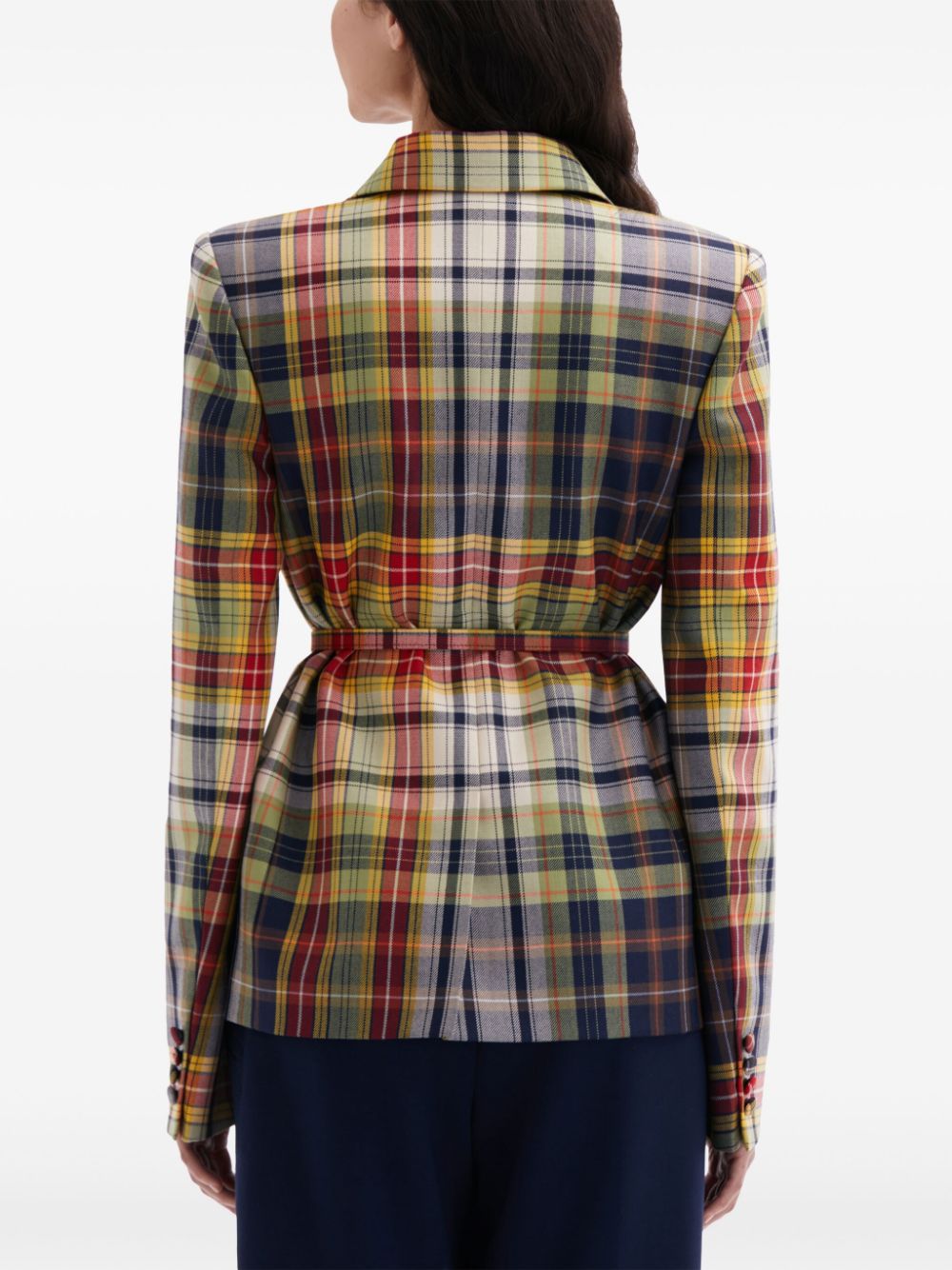 Shop Oscar De La Renta Checked Double-breasted Blazer In Blue