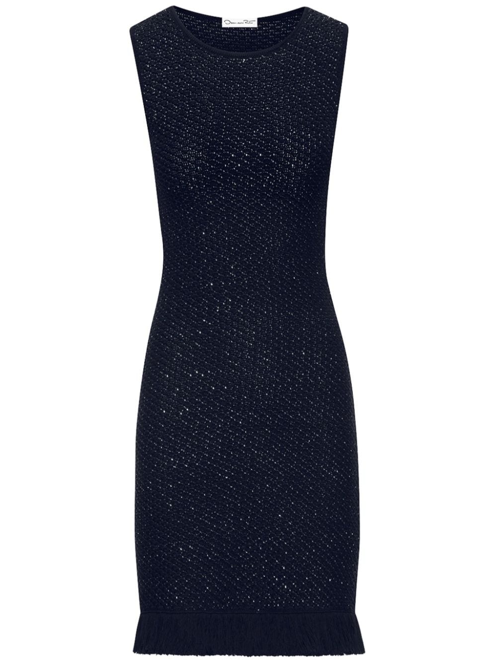 Shop Oscar De La Renta Sequin-embellished Sleeveless Tweed Dress In Blue