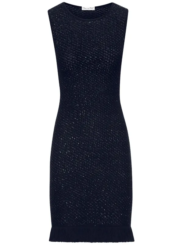 Oscar De La Renta sequin embellished Sleeveless Tweed Dress Blue FARFETCH KW