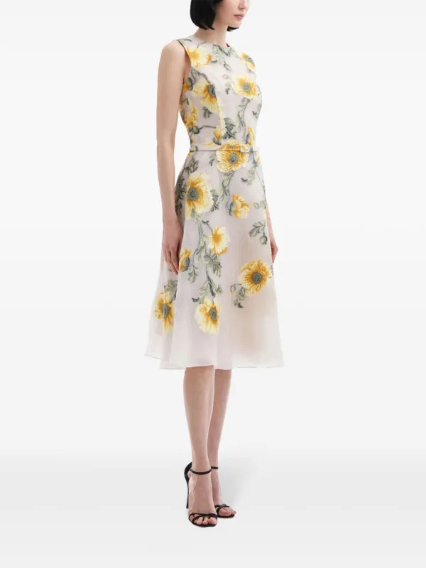 Oscar De La Renta Poppy fil-coupé Midi Dress | Grey