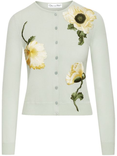 Oscar de la Renta embroidered-flower fine-knit cardigan