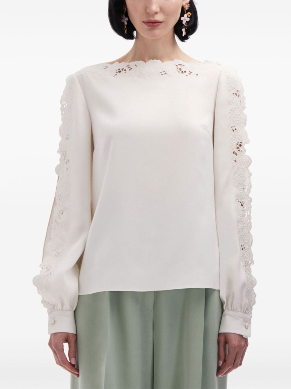 Shop Oscar De La Renta Guipure-lace Blouse In White