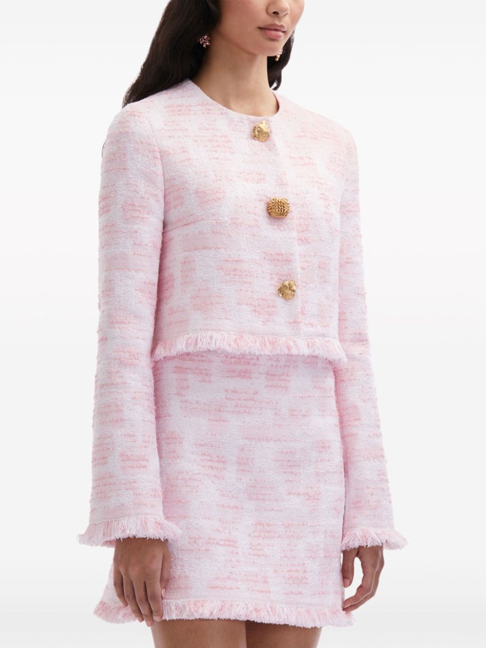 Shop Oscar De La Renta Textured Tweed Jacket In Pink