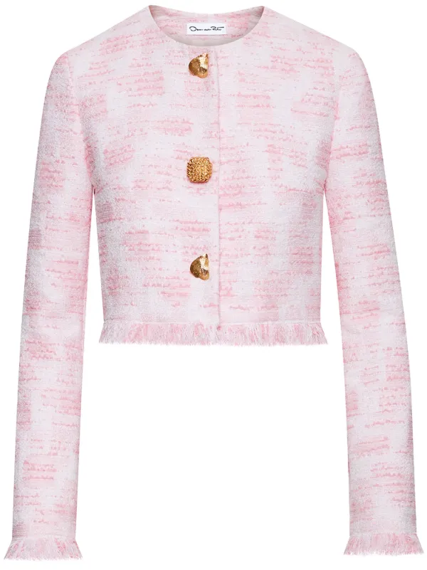 Oscar de la Renta Textured Tweed Jacket in Pink
