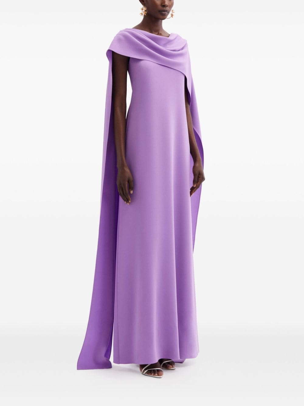 Shop Oscar De La Renta Draped Cape Gown In Purple