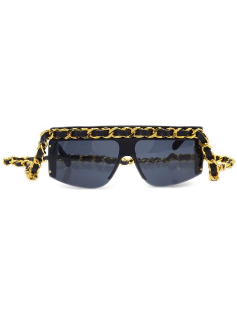 CHANEL 1980-1990s chain-strap rectangle-frame sunglasses Women