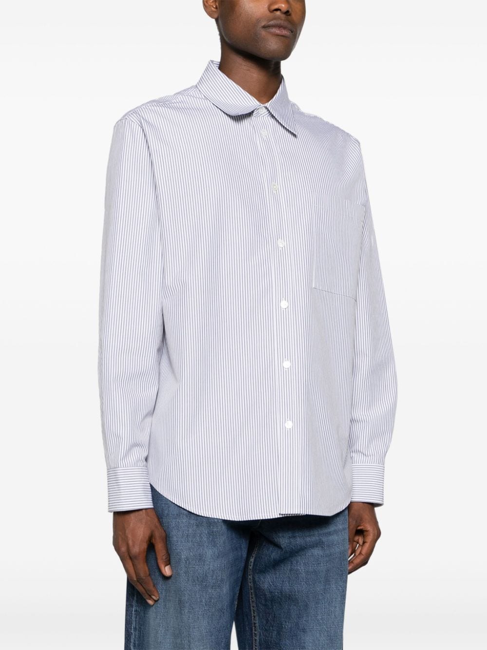 Shop Bottega Veneta Striped Cotton Shirt In Grey