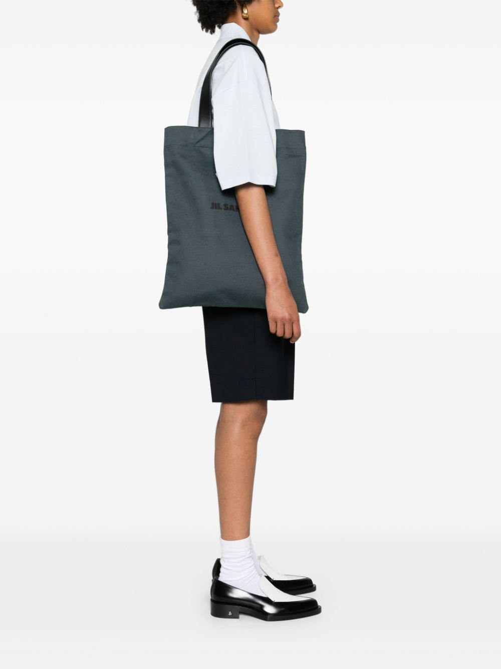 Shop Jil Sander Logo-print Canvas Tote Bag In Green