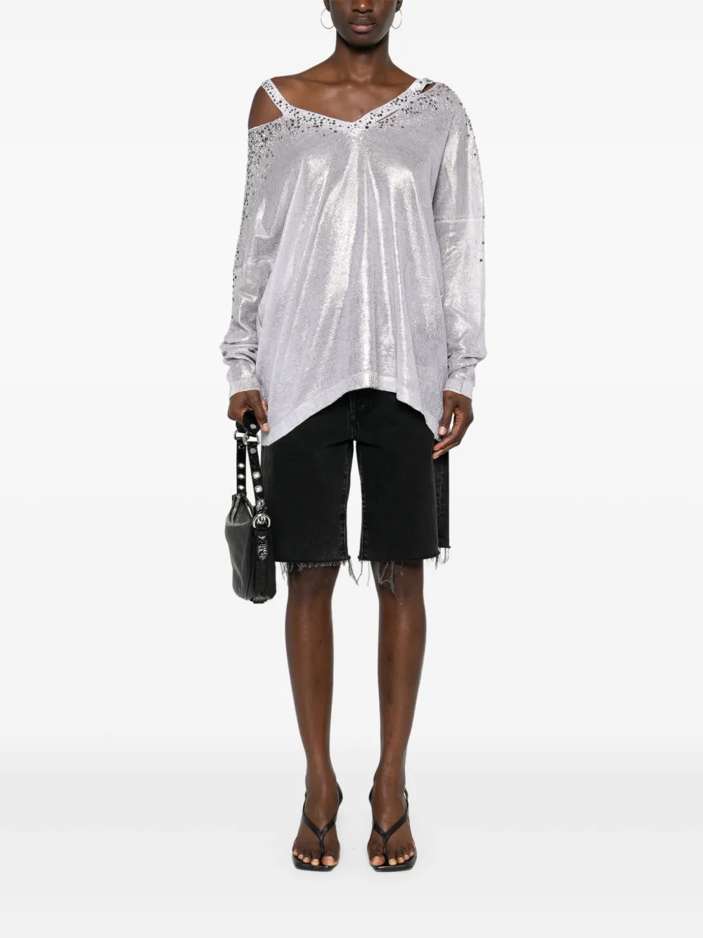 Shop Avant Toi Lurex-detail Crystal-embellished Jumper In Silver