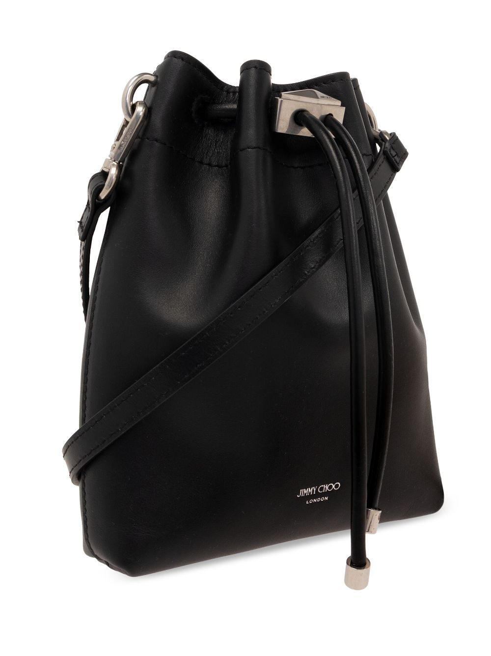 Shop Jimmy Choo Mini Cinch Leather Bucket Bag In Black