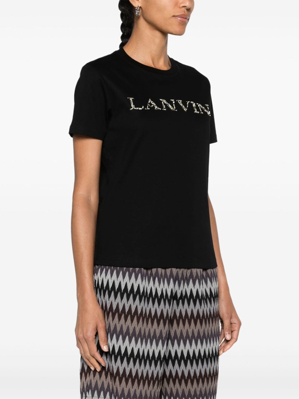 Shop Lanvin Beaded Logo-embroidered T-shirt In Black