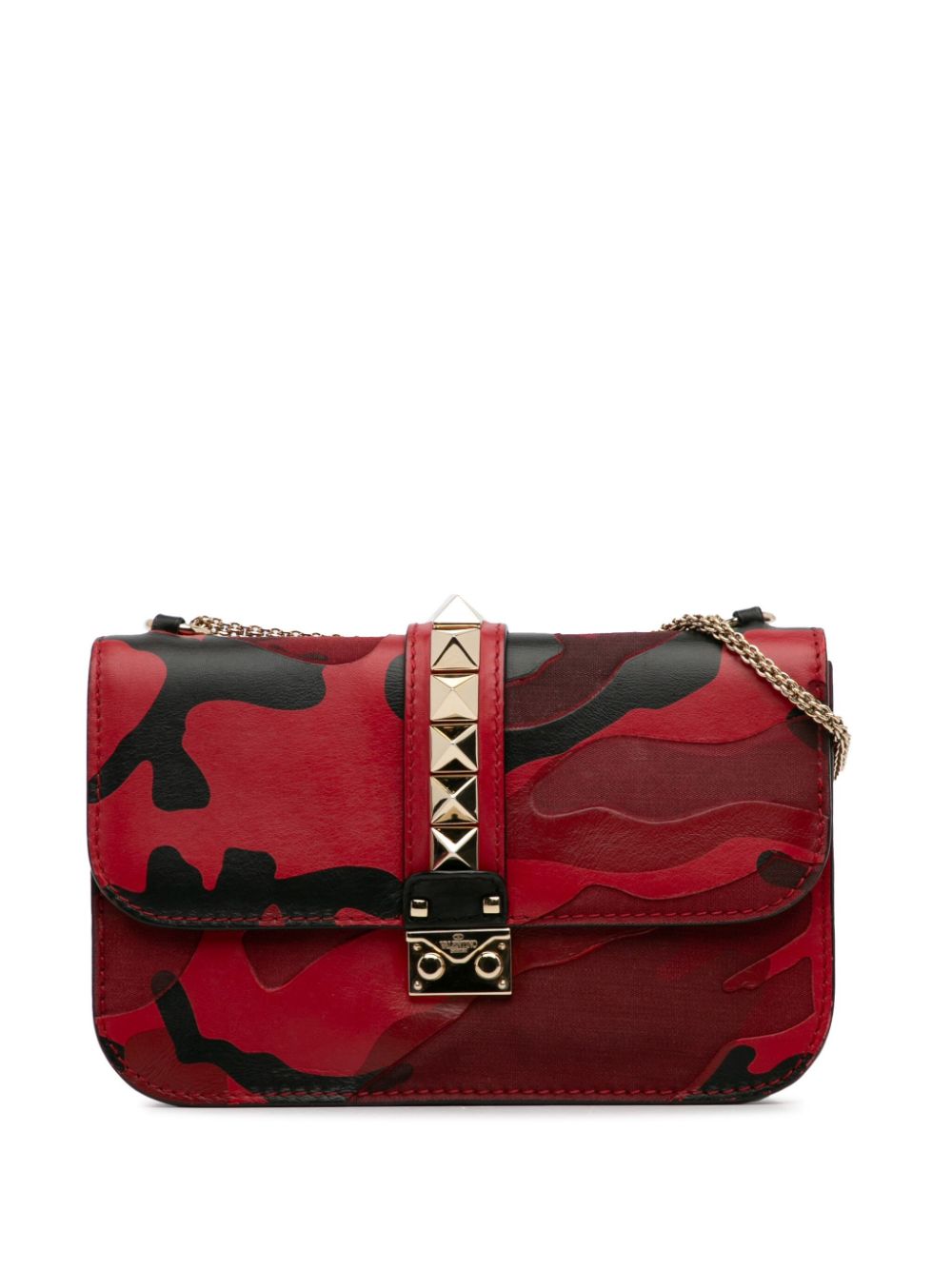 Pre-owned Valentino Garavani 21th Century Medium Camo Glam Lock Crossbody Bag In Red