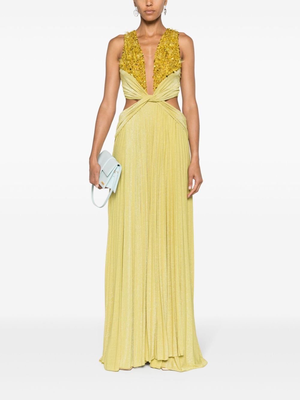 Shop Elisabetta Franchi Twist-detail Lurex Gown In Yellow