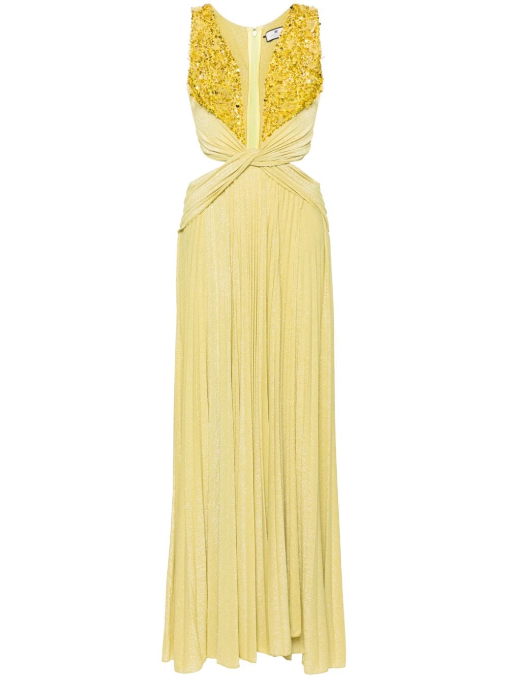 Elisabetta Franchi twist-detail lurex gown Geel
