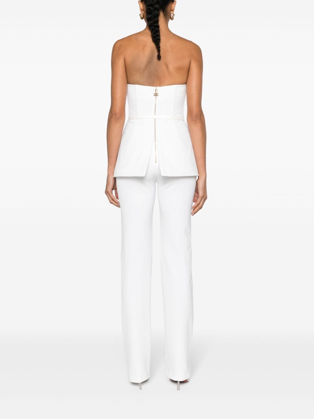 Shop Elisabetta Franchi Belted Strapless Jumpsuit In White