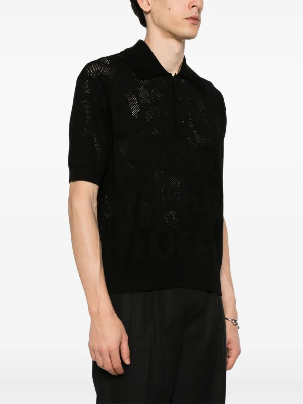 Alexander McQueen オープンニット ポロシャツ | ブラック
