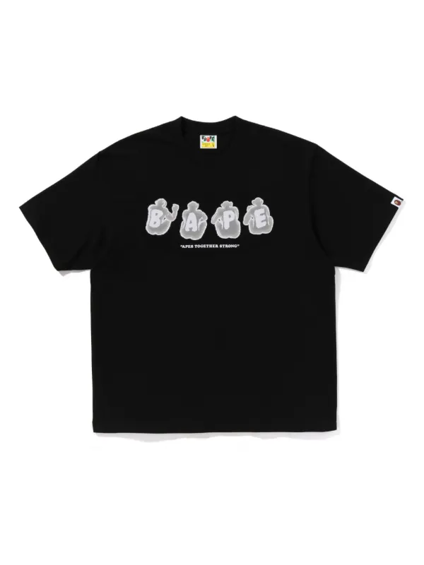 A BATHING APE logo print Cotton T shirt Black FARFETCH AU