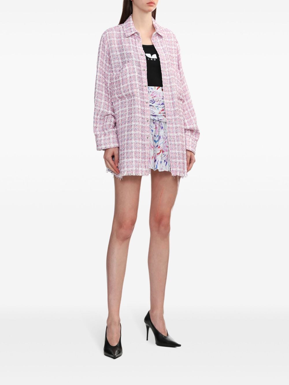 Shop Iro Plaid-check Tweed Shirt In Pink