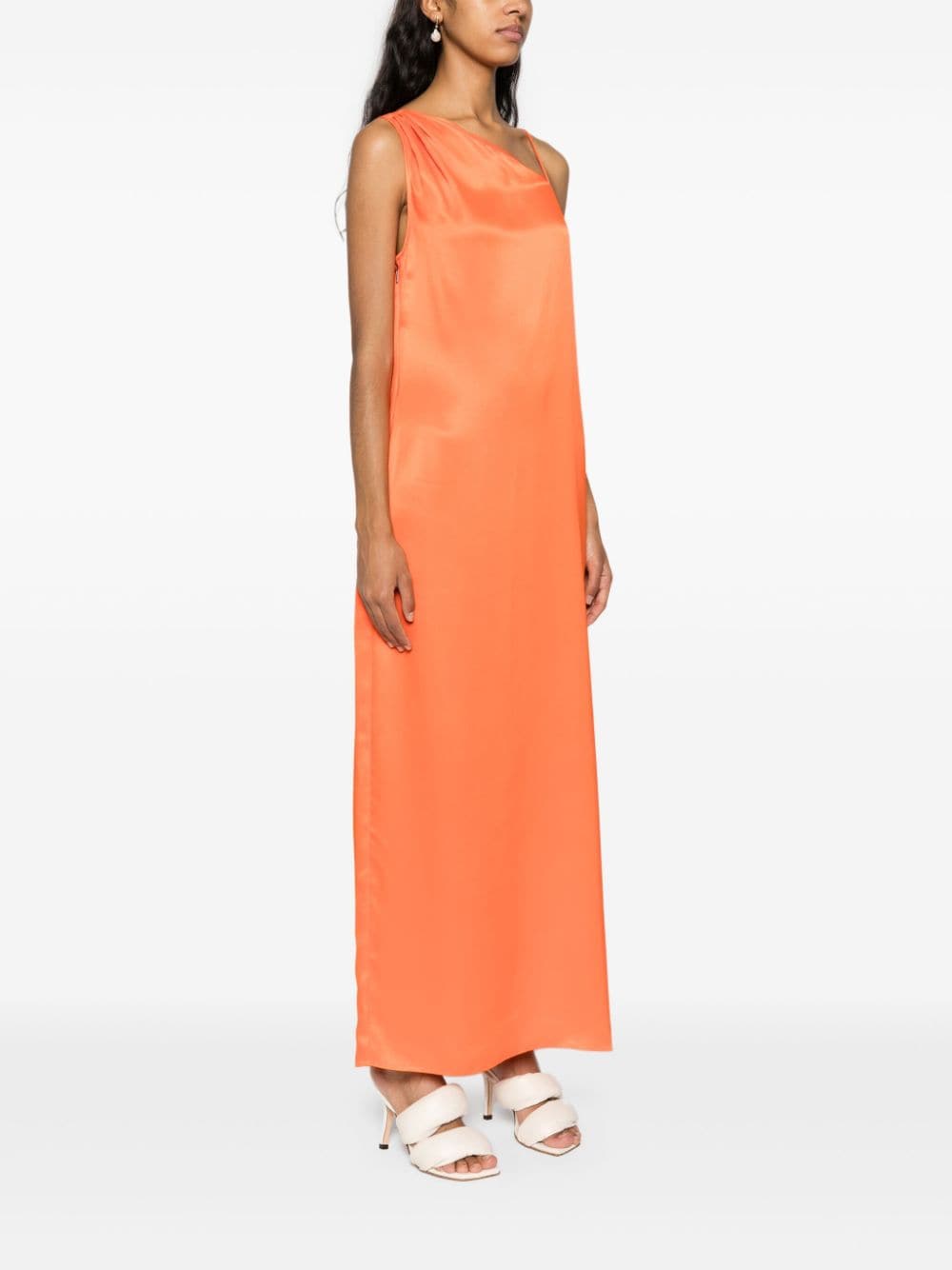 Shop Calvin Klein Asymmetric Satin Maxi Dress In Orange