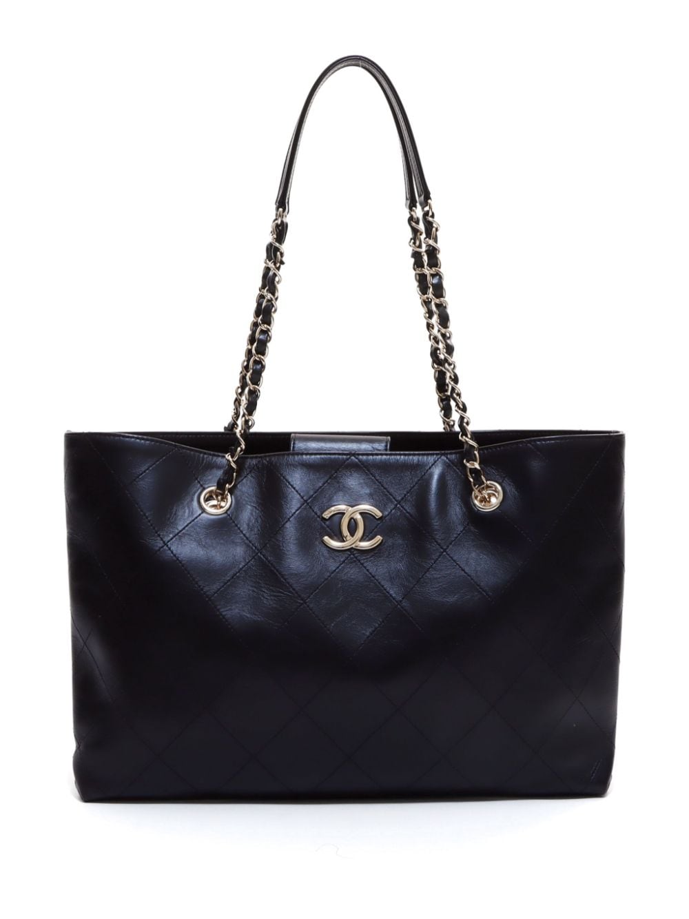 Pre-owned Chanel 2021 Cc Diamond-stitched Tote Bag In Black