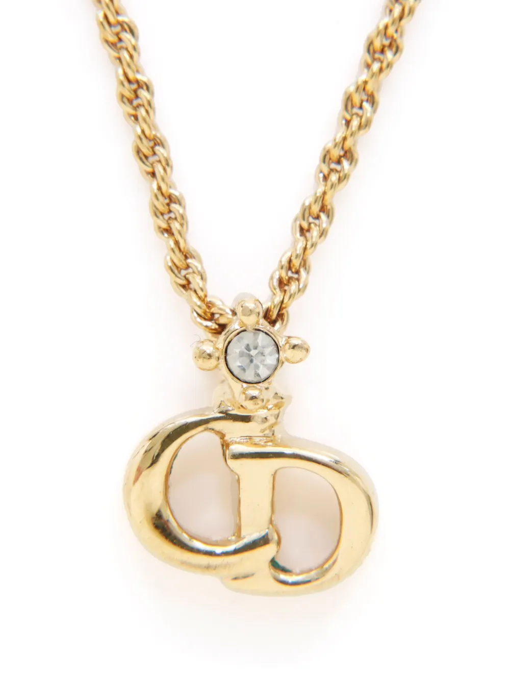 Christian Dior Pre-Owned Halsketting met stras en CD-hanger - Goud